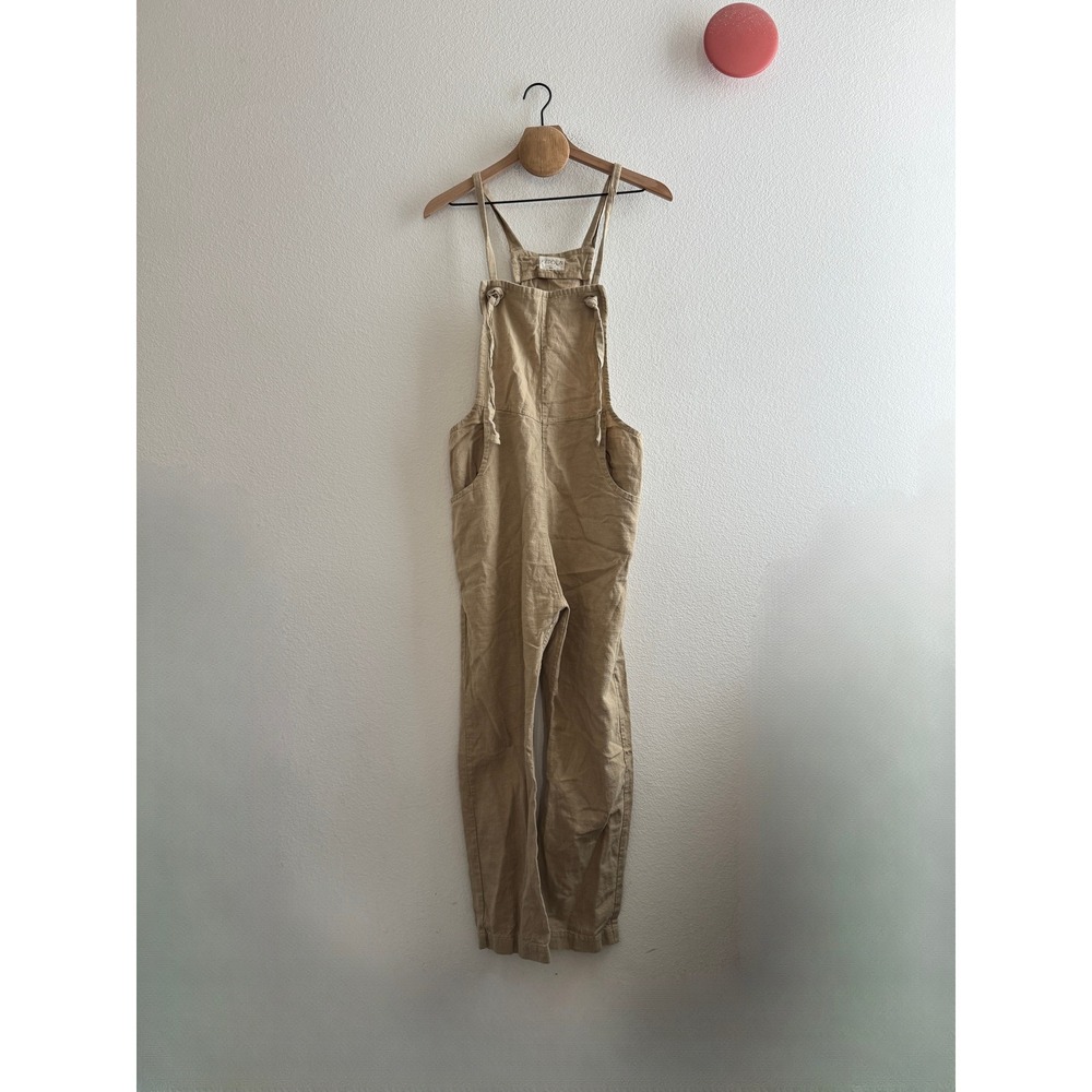 Kepola Linen Overalls Made in USA Tie Strap Straight Leg Jumpsuit Size Small